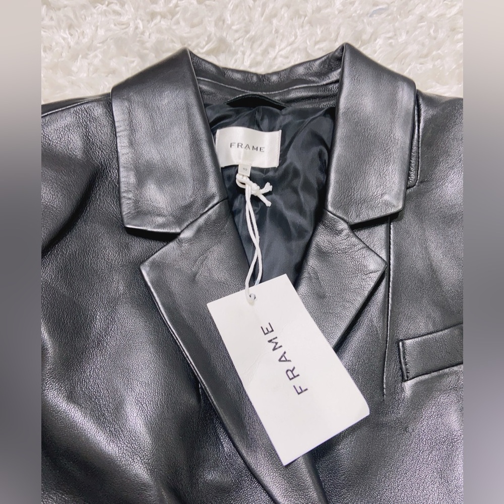 NWT $1398 Frame Women's Black The Femme Leather Blazer - Picture 6 of 8